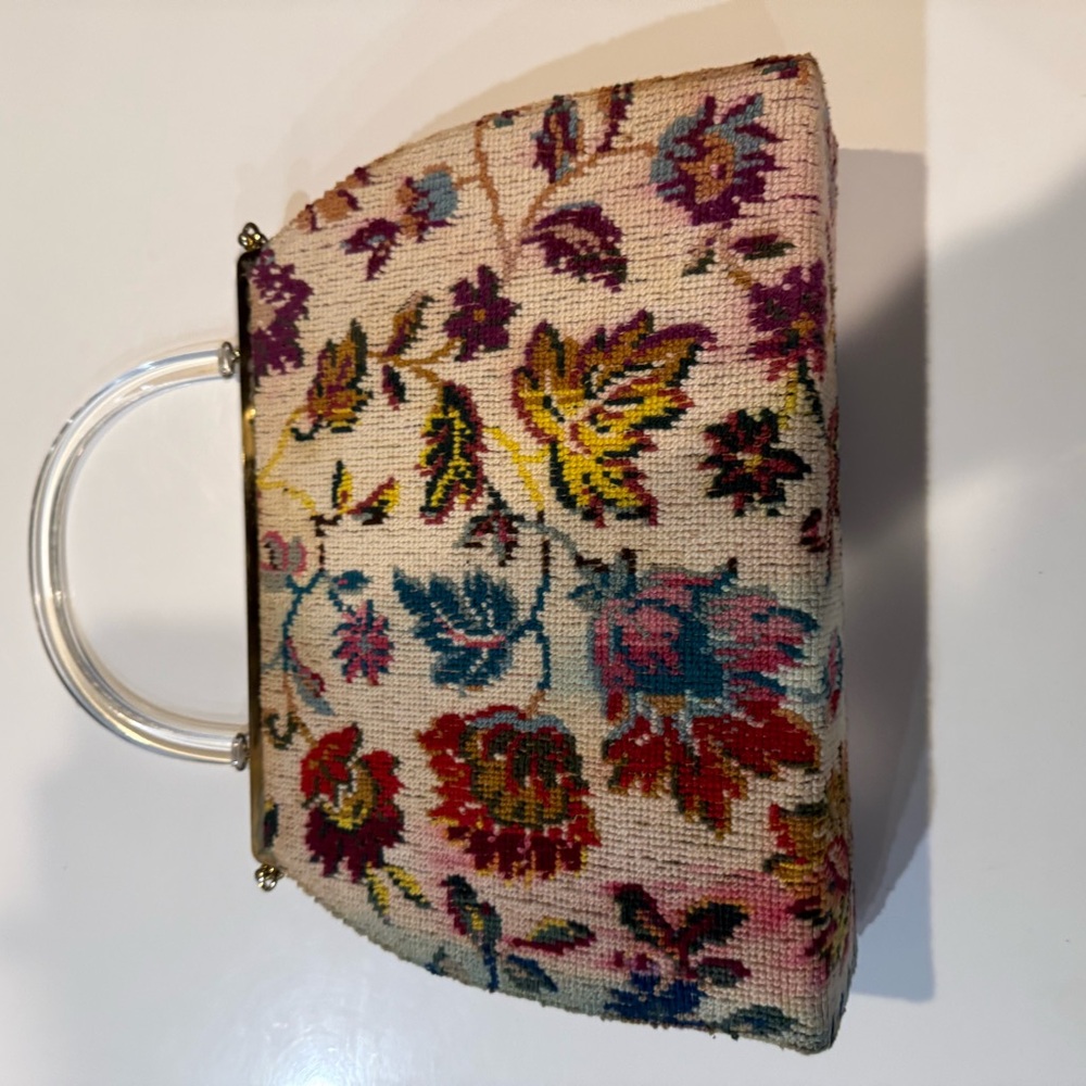 3 in 1 Lucite Handle Floral Tapestry Vintage Handbag - Picture 7 of 7
